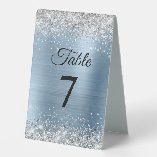 Plaque De Table Parties scintillant argentée bleu clair Numéro de (Recto)