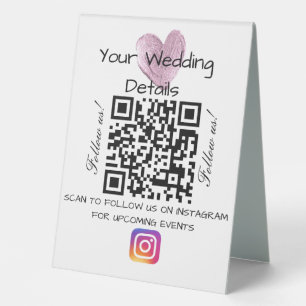 Plaque De Table Parties scintillant cardiaque rose mariage qr code