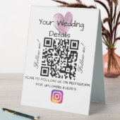 Plaque De Table Parties scintillant cardiaque rose mariage qr code (En SItu (Tableau))