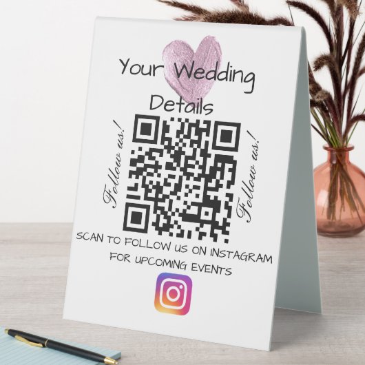 Plaque De Table Parties scintillant cardiaque rose mariage qr code (En SItu (Tableau))