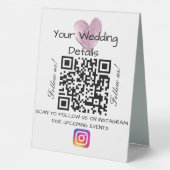 Plaque De Table Parties scintillant cardiaque rose mariage qr code (Verso)