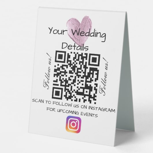 Plaque De Table Parties scintillant cardiaque rose mariage qr code (Verso)