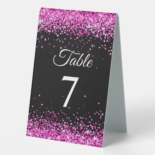 Plaque De Table Parties scintillant rose chaud noir élégant numéro (Verso)