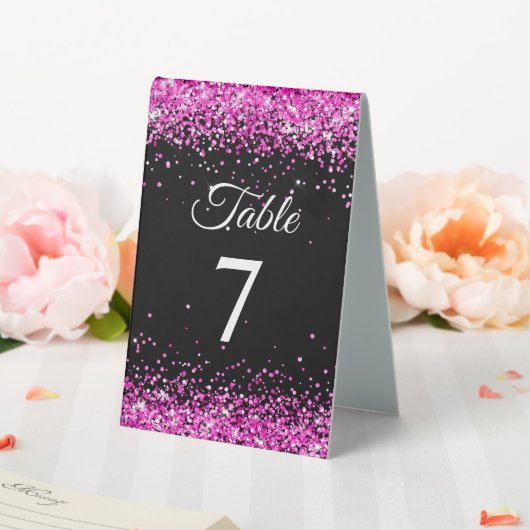 Plaque De Table Parties scintillant rose chaud noir élégant numéro (In SItu (Mariage))