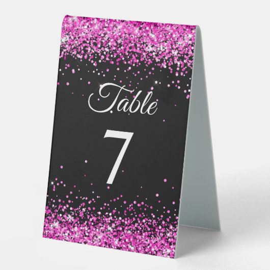 Plaque De Table Parties scintillant rose chaud noir élégant numéro (Recto)