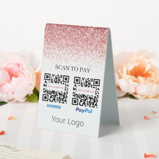 Plaque De Table Parties scintillant rose QR Code numérisation pour (In SItu (Mariage))
