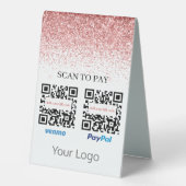 Plaque De Table Parties scintillant rose QR Code numérisation pour (Recto)