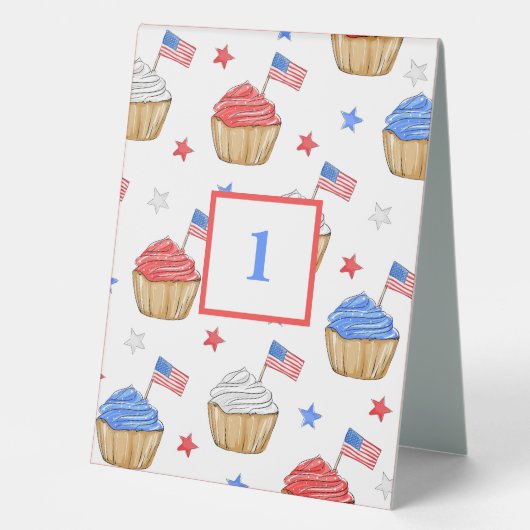 Plaque De Table Patriotic Cupcakes & Stars Numéro de tableau (Recto)