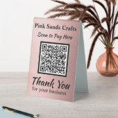 Plaque De Table Payer ici Code QR Effet de feuille métallisée Rose (En SItu (Tableau))