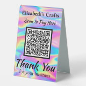 Plaque De Table Payer ici Code QR Hologramme iridescent arc-en-cie (Recto)