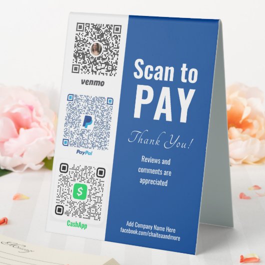 Plaque De Table Payer ici Venmo PayPal Table Tente Signal (In SItu (Mariage))
