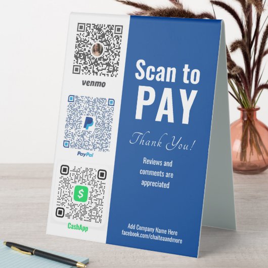 Plaque De Table Payer ici Venmo PayPal Table Tente Signal (En SItu (Tableau))