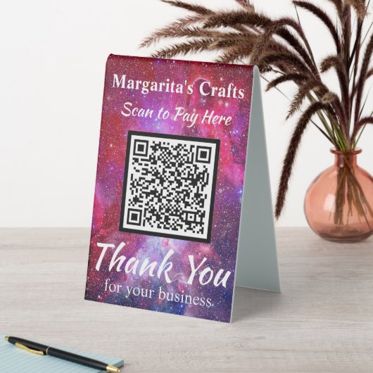 Plaque De Table Payez ici QR Code Parties scintillant rose effet G (En SItu (Tableau))