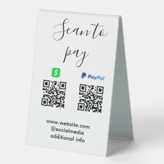 Plaque De Table Paypal Cashapp scan to pay QR add business name lo