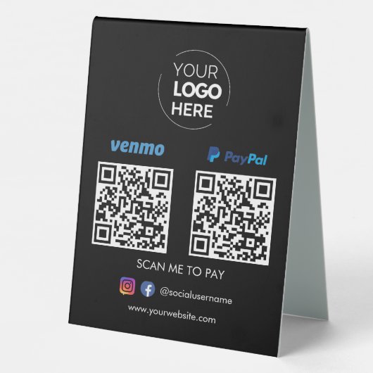 Plaque De Table Paypal Venmo QR Code paiement | Numériser pour pay (Verso)
