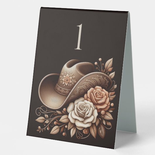 Plaque De Table Pays Western Cowgirl Casquette avec fleurs (Recto)