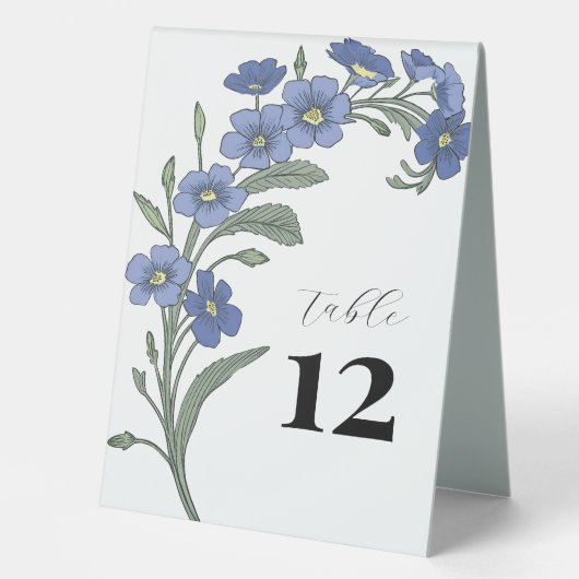 Plaque De Table Périwinkle bleu Floral Mariage moderne (Recto)
