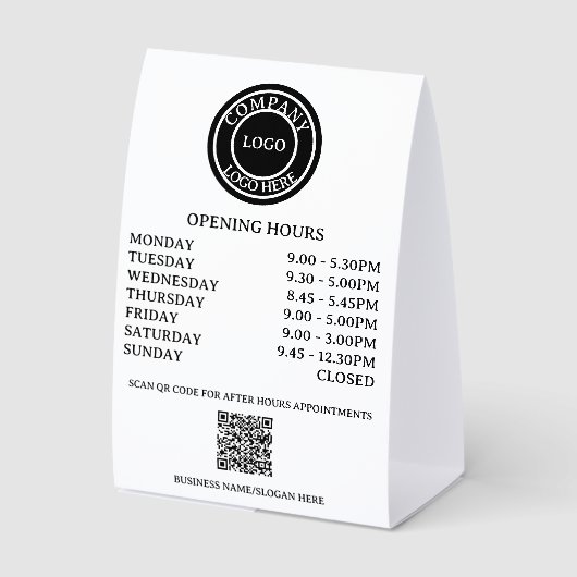 Plaque De Table Personalized Business Logo QR Code Opening Hours (Recto)