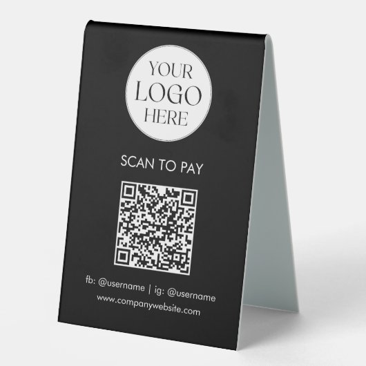 Plaque De Table Personalized Business Logo QR Code Simple Modern (Recto)