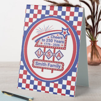 Plaque De Table Personalized USA 250–Patriotic Retro Marquee