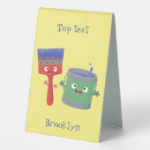 Plaque De Table Personnages de peinture et de pinceau mignons (Verso)