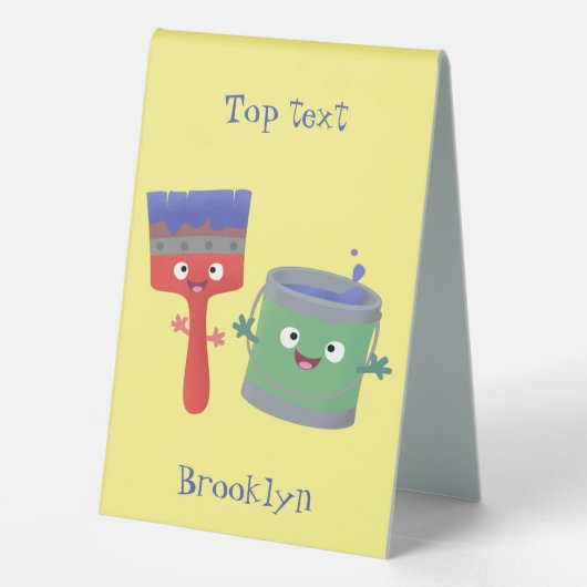 Plaque De Table Personnages de peinture et de pinceau mignons (Verso)