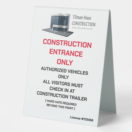 Plaque De Table Personnaliser Construction Entrepreneur Logo Site  (Recto)