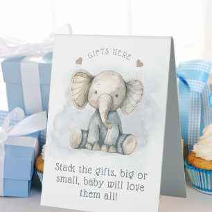 Plaque De Table Petit Eléphant d'arachide Baby shower bleu rayé