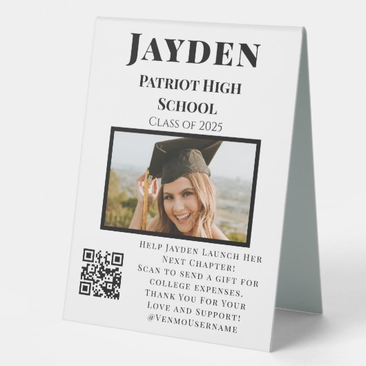 Plaque De Table Photo College Fund QR Code Graduation Party (Recto)