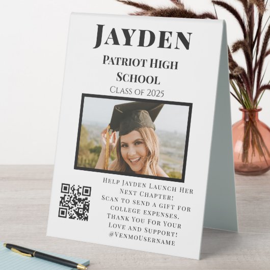 Plaque De Table Photo College Fund QR Code Graduation Party (En SItu (Tableau))
