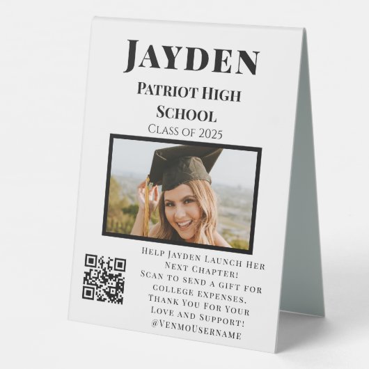 Plaque De Table Photo College Fund QR Code Graduation Party (Verso)