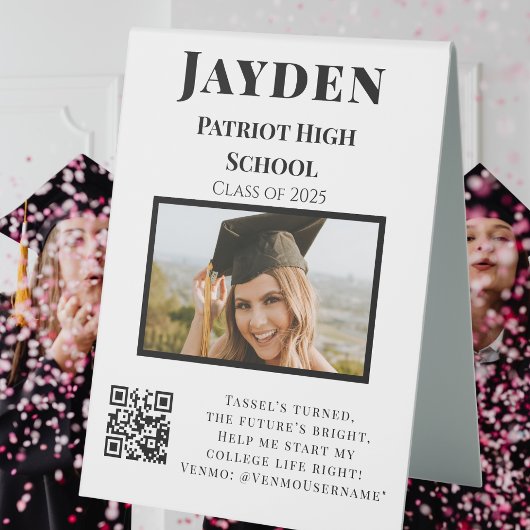 Plaque De Table Photo College Fund QR Code Graduation Party Catchy