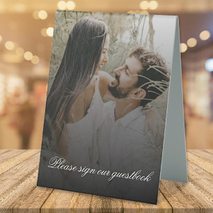 Plaque De Table Photo moderne avec Mariage de recouvrement noir