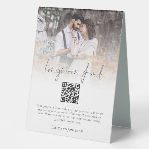 Plaque De Table Photo moderne Lune de miel Fonds QR Mariage