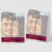 Plaque De Table Photo Wedding Table Number with Burgundy Maroon (Recto/Verso)