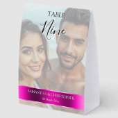 Plaque De Table Photo Wedding Table Number with Magenta band (Arrière)