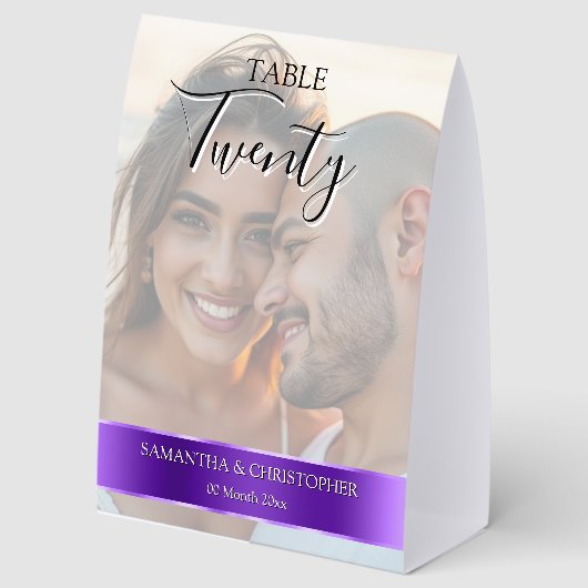 Plaque De Table Photo Wedding Table Number with Purple custom band (Recto)