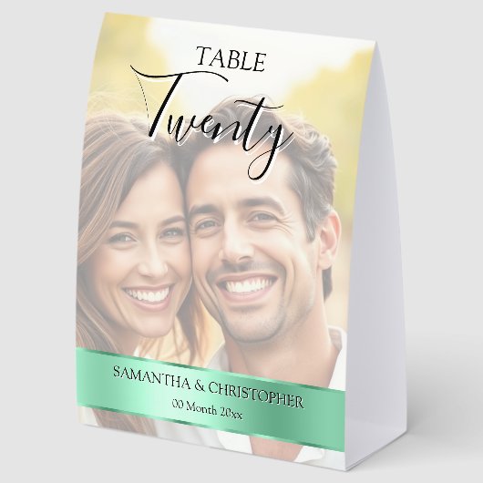 Plaque De Table Photo Wedding Table Number with Sage Green band (Arrière)