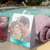 Plaque De Table Photo Wedding Table Number with Turquoise band (Insitu (sur table))
