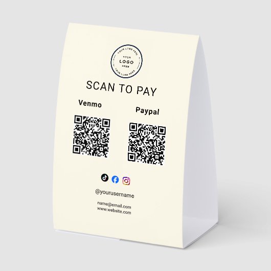 Plaque De Table Piedestal de code QR de logo d'entreprise Scan To (Recto)