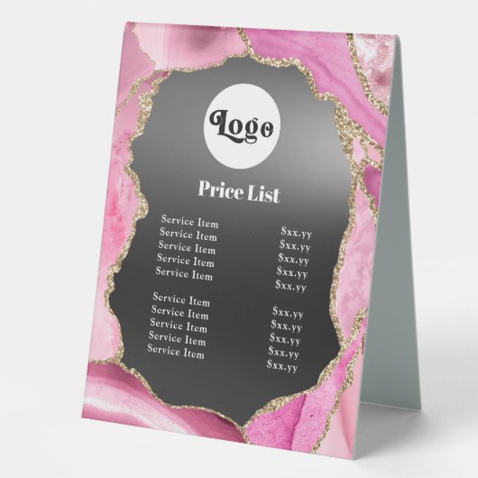 Plaque De Table Pink Agate Black Foil Tarifs (Recto)