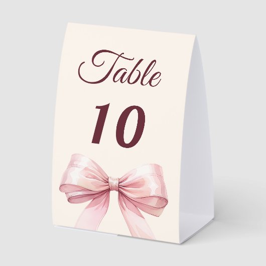 Plaque De Table Pink bow ivory party table number (Recto)