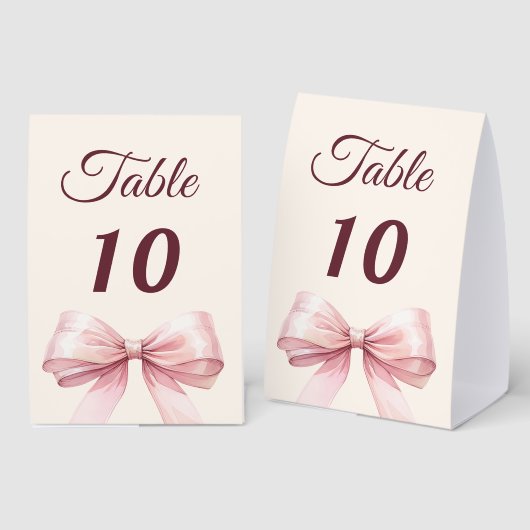 Plaque De Table Pink bow ivory party table number (Recto/verso)