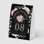 Plaque De Table Pink Floral Eucalyptus Black Wedding Table Number (Verso)