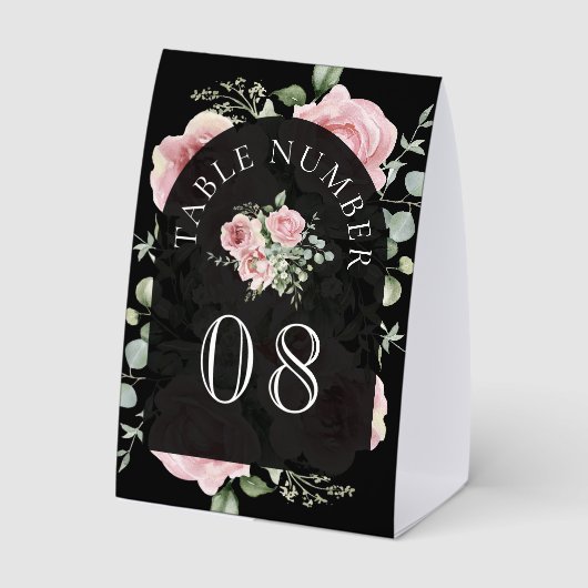 Plaque De Table Pink Floral Eucalyptus Black Wedding Table Number (Verso)