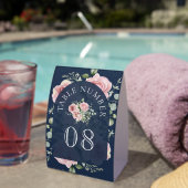 Plaque De Table Pink Floral Eucalyptus Navy Wedding Table Number (InVersositu (sur table))