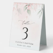 Plaque De Table Pink Flowers, Greenery, Baptism Table Numbers (Recto)