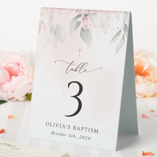 Plaque De Table Pink Flowers, Greenery, Baptism Table Numbers (In SItu (Mariage))