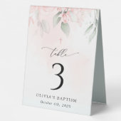 Plaque De Table Pink Flowers, Greenery, Baptism Table Numbers (Verso)
