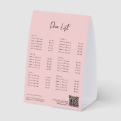 Plaque De Table Pink Modern Price List Menu QR Code Social Media (Verso)